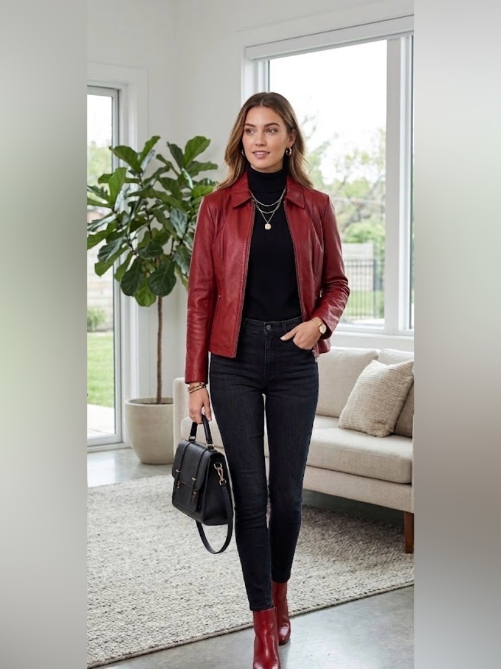 Wilsons Leather Deep Burgundy Zip-Front Leather Jacket